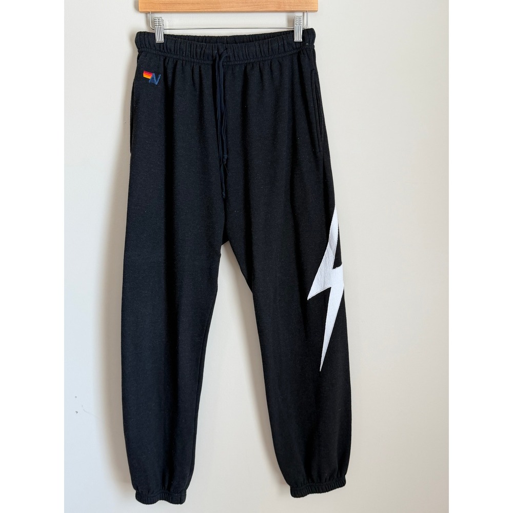 Aviator Nation Sweatpants Mens M Black Lightning Bolt Joggers Made in USA